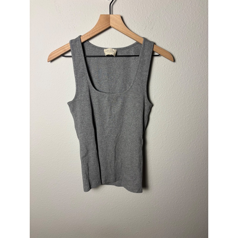 Sezane Paris Grey Ribbed Organic Cotton Scoop Neck Tank Top Large S251TSH022G